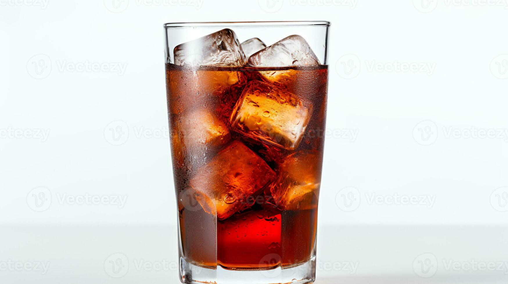 Coca-cola coca-cola with ice cubes in a glass  isolated on white background. Genrative AI photo