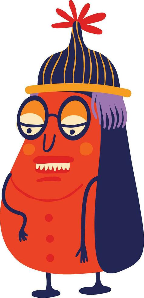 Strange Halloween character in tribal suite and glasses . Cute bizarre comic characters in flat hand drawn style vector