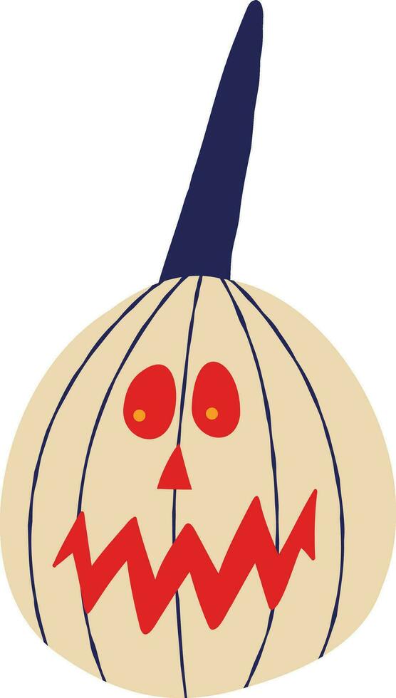 funky pumpkin with an evil muzzle, An illustration in a modern childish hand-drawn style vector