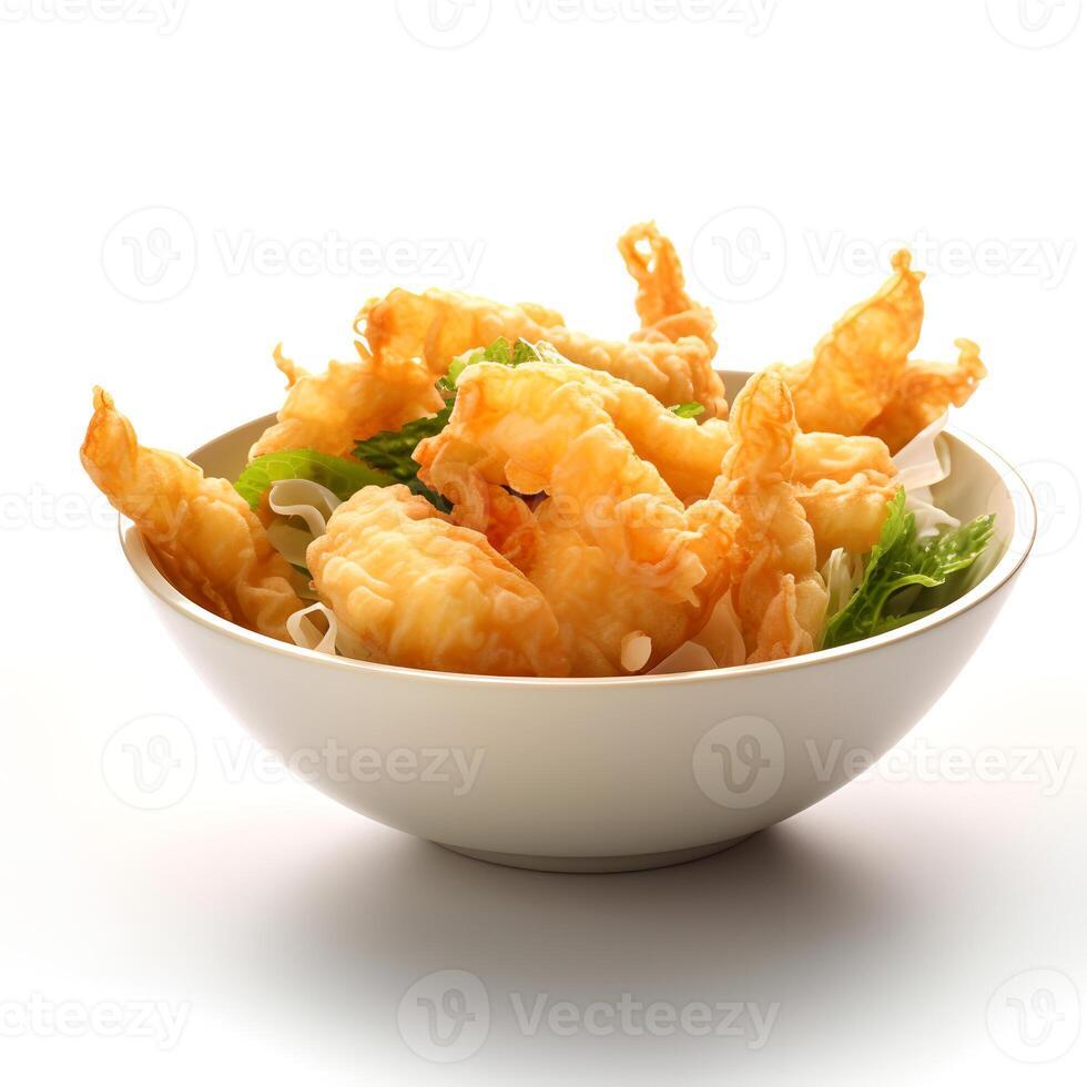 Food photography of Tempura on plate isolated on white background