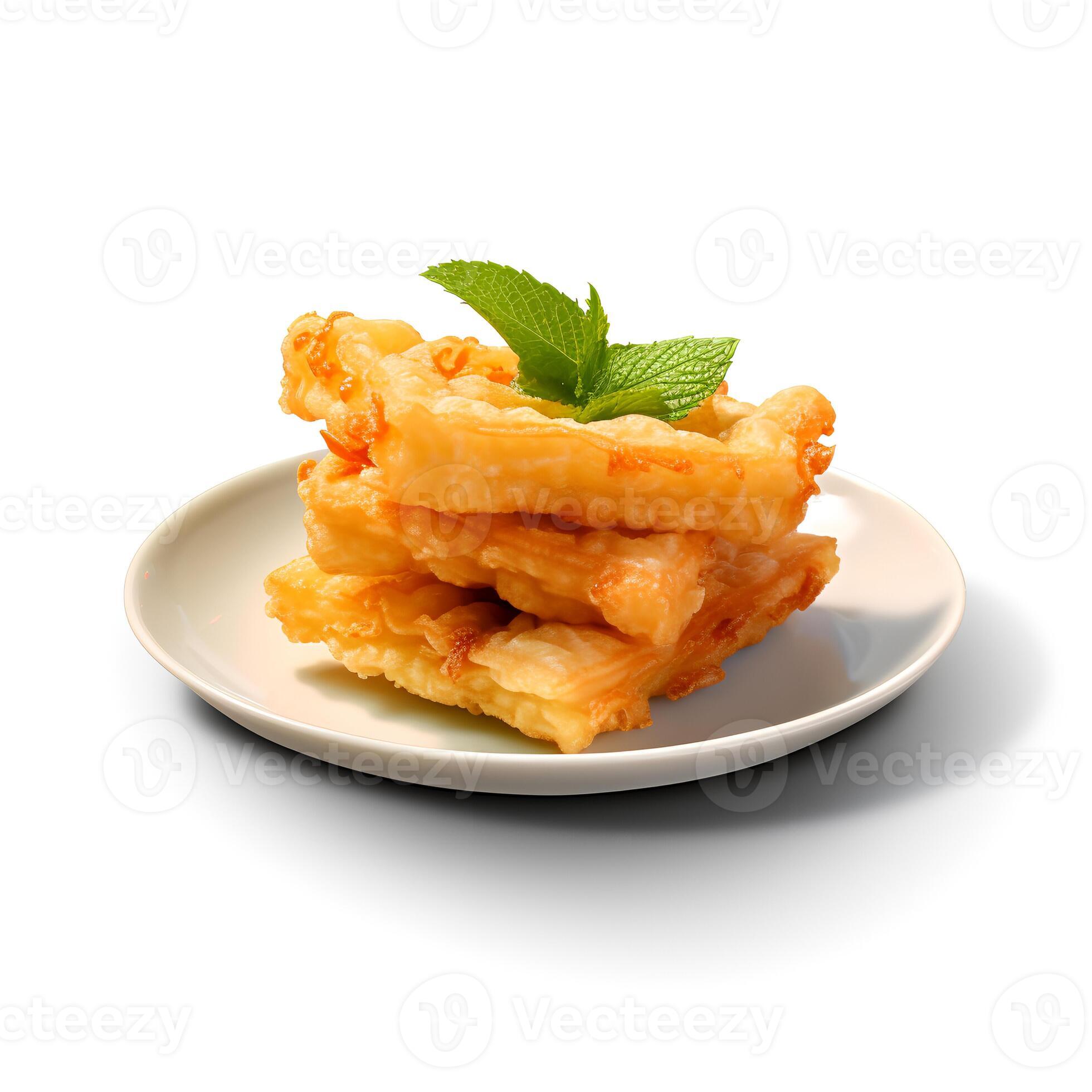Food photography of Tempura on plate isolated on white background