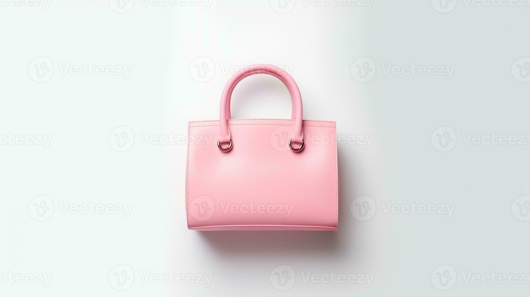 Photo of Cute pink leather female bag isolated on white background