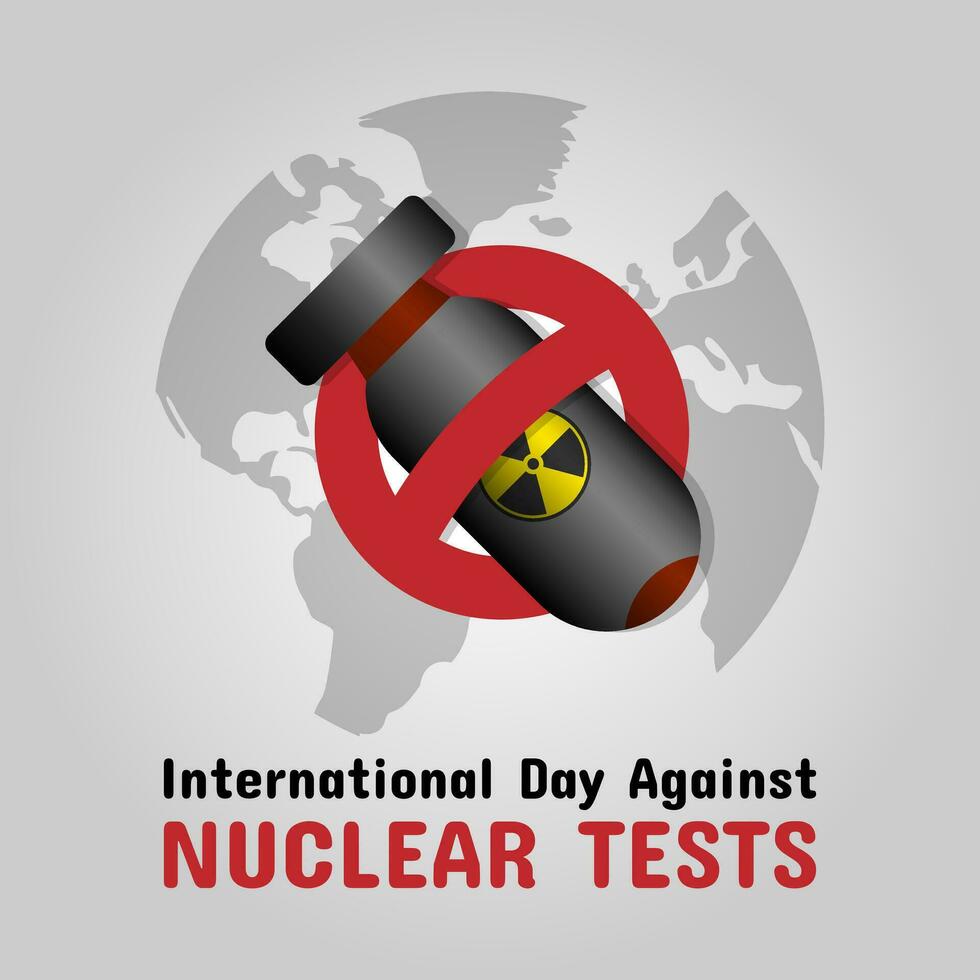 International Day Against Nuclear Testing logo with banned nuclear tests around the world vector