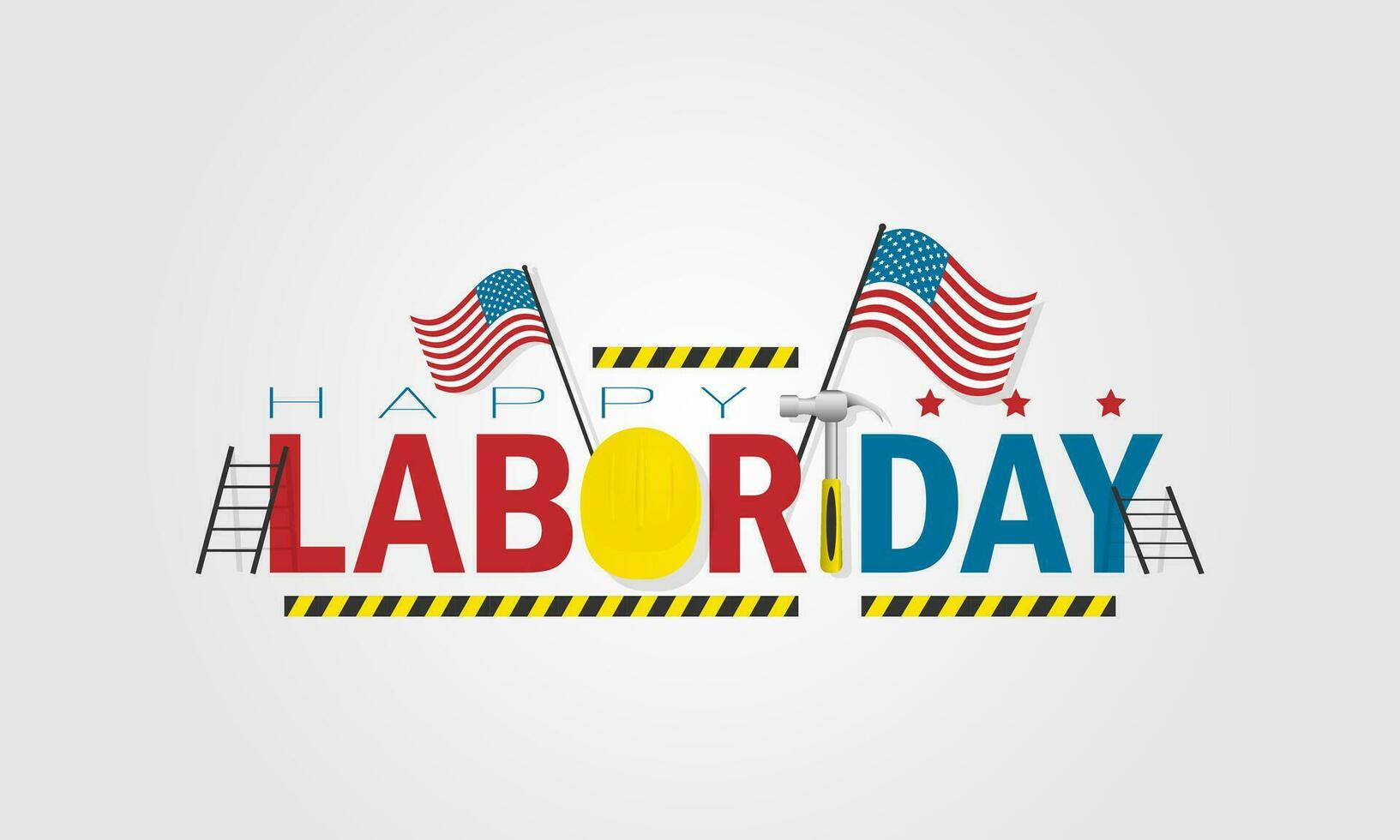 Happy Labor Day with American flag and worker tools vector