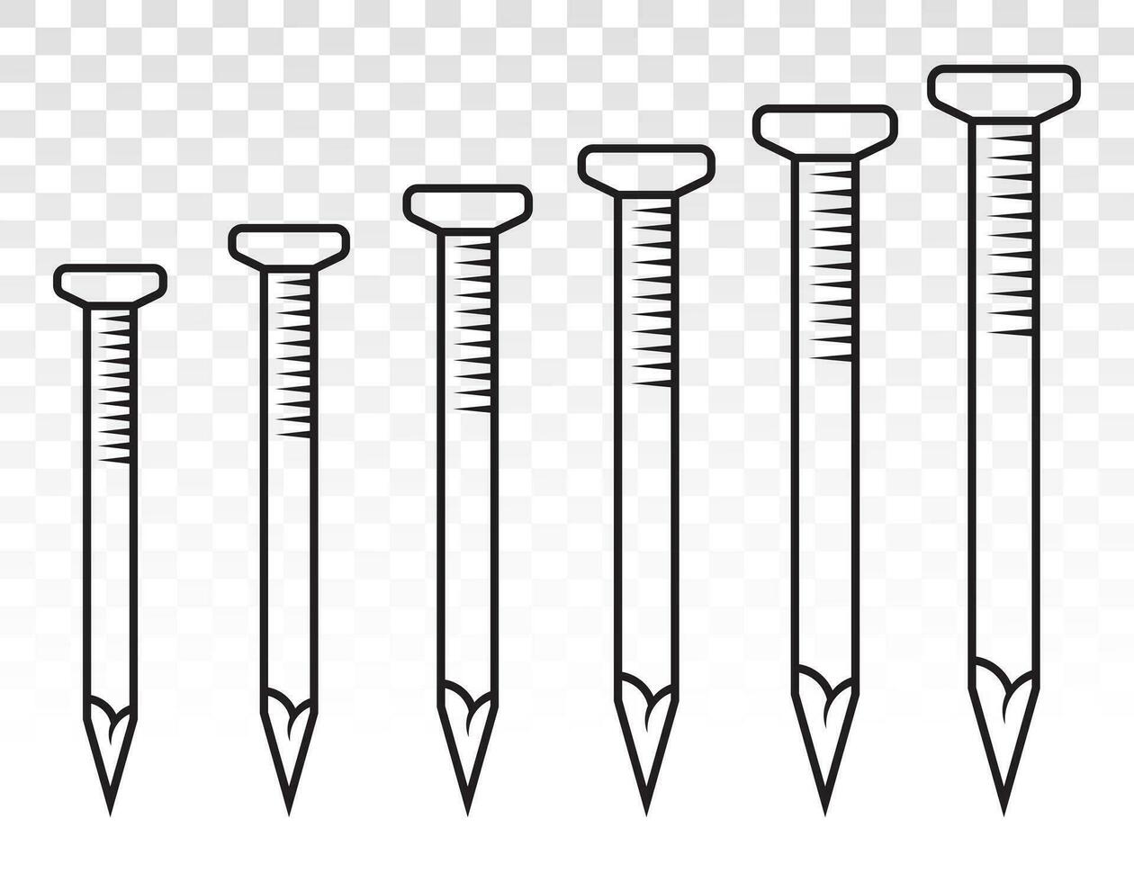Set of wood fastener nails or concrete nails line art icon for apps and websites vector