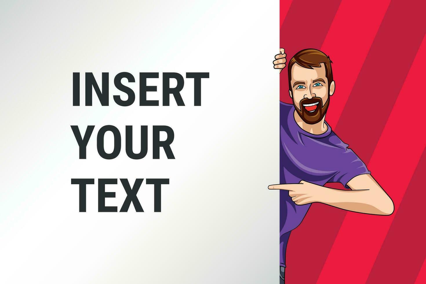 bearded man holding a billboard, vectorized illustration, blank billboard to include text or design vector