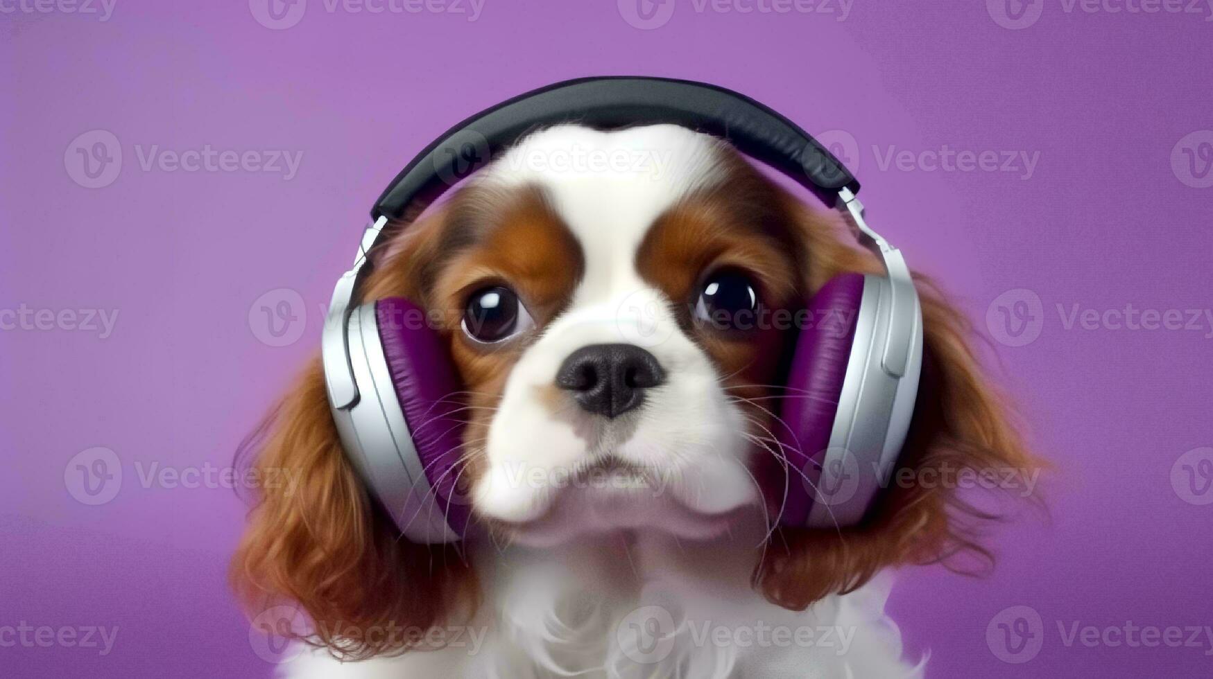 Photo of haughty cavalier using headphone  and office suit on white background. Generative AI