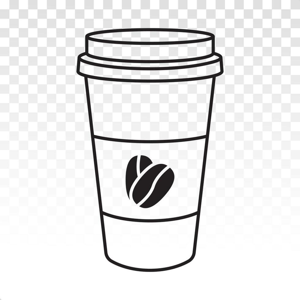 Disposable paper cup with coffee bean line art vector icon for apps and websites