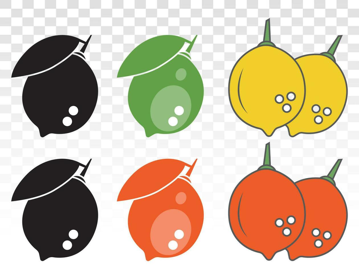 Set of citrus lemon fruit flat color icon for apps and websites vector