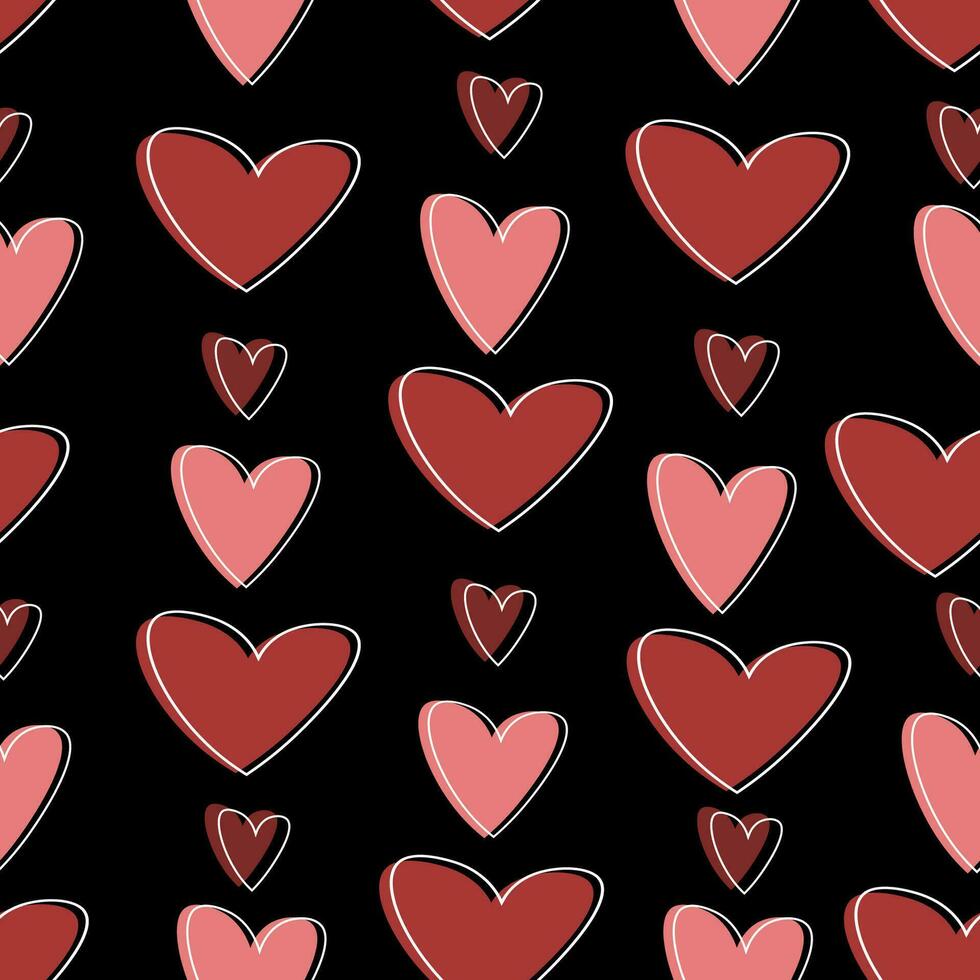 Seamless pattern with abstract silhouettes of hearts. Print for the holiday, the day of lovers. Vector graphics.