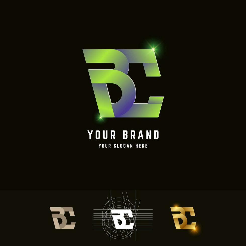 Letter BC or CB monogram logo with grid method design vector