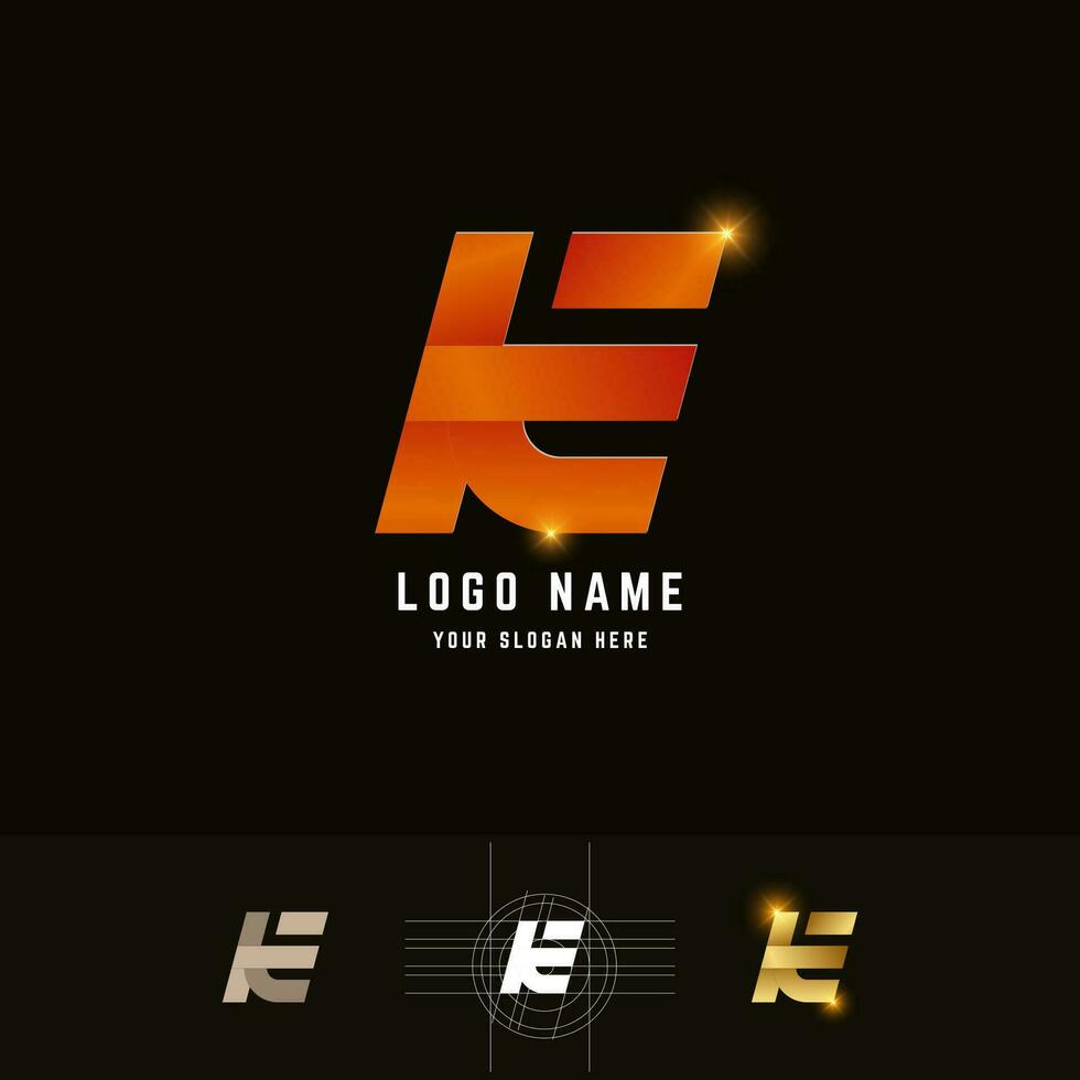 Letter KE or EK monogram logo with grid method design vector