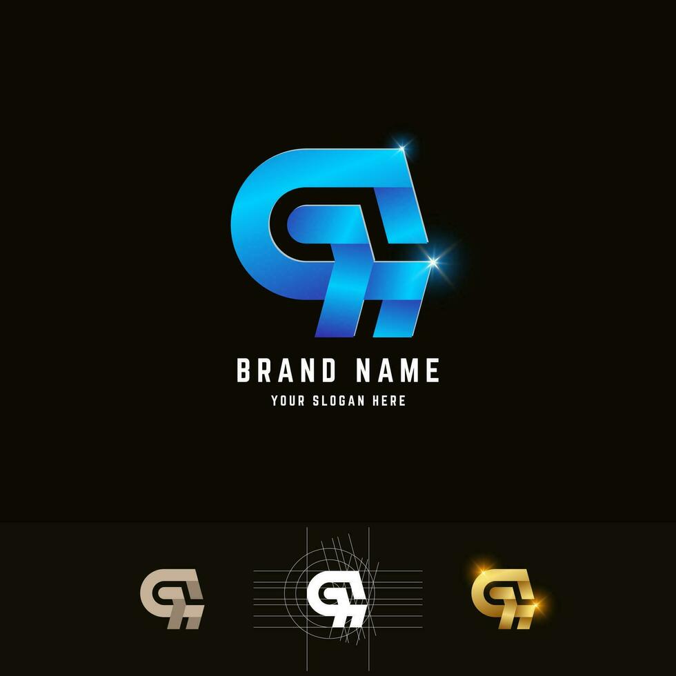 Letter GH or GA monogram logo with grid method design vector