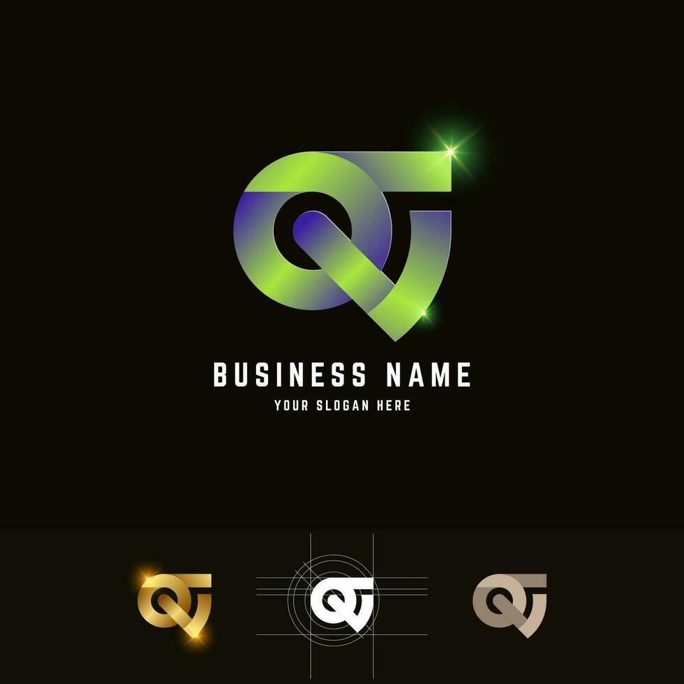 Letter QG or RG monogram logo with grid method design vector