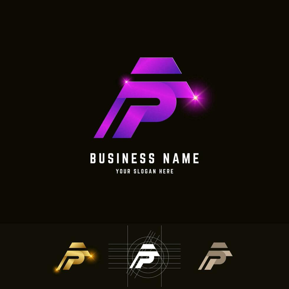 Letter PF or RF monogram logo with grid method design vector