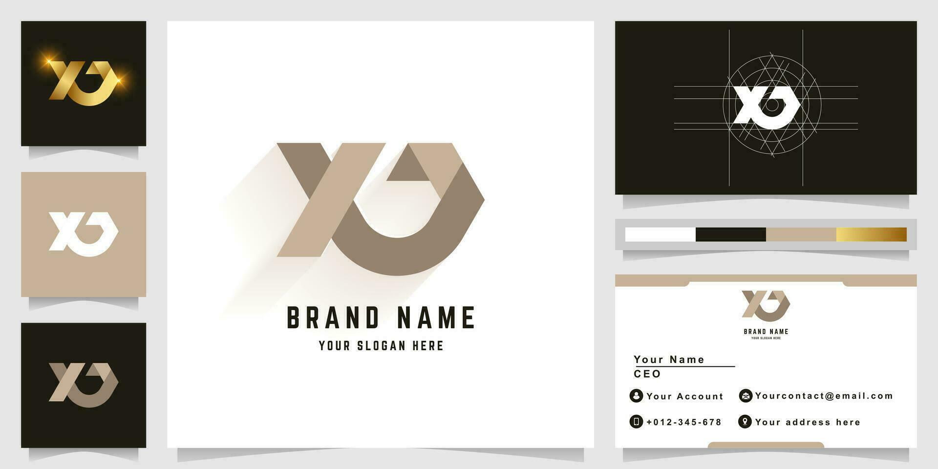 Letter XJ or XV monogram logo with business card design vector