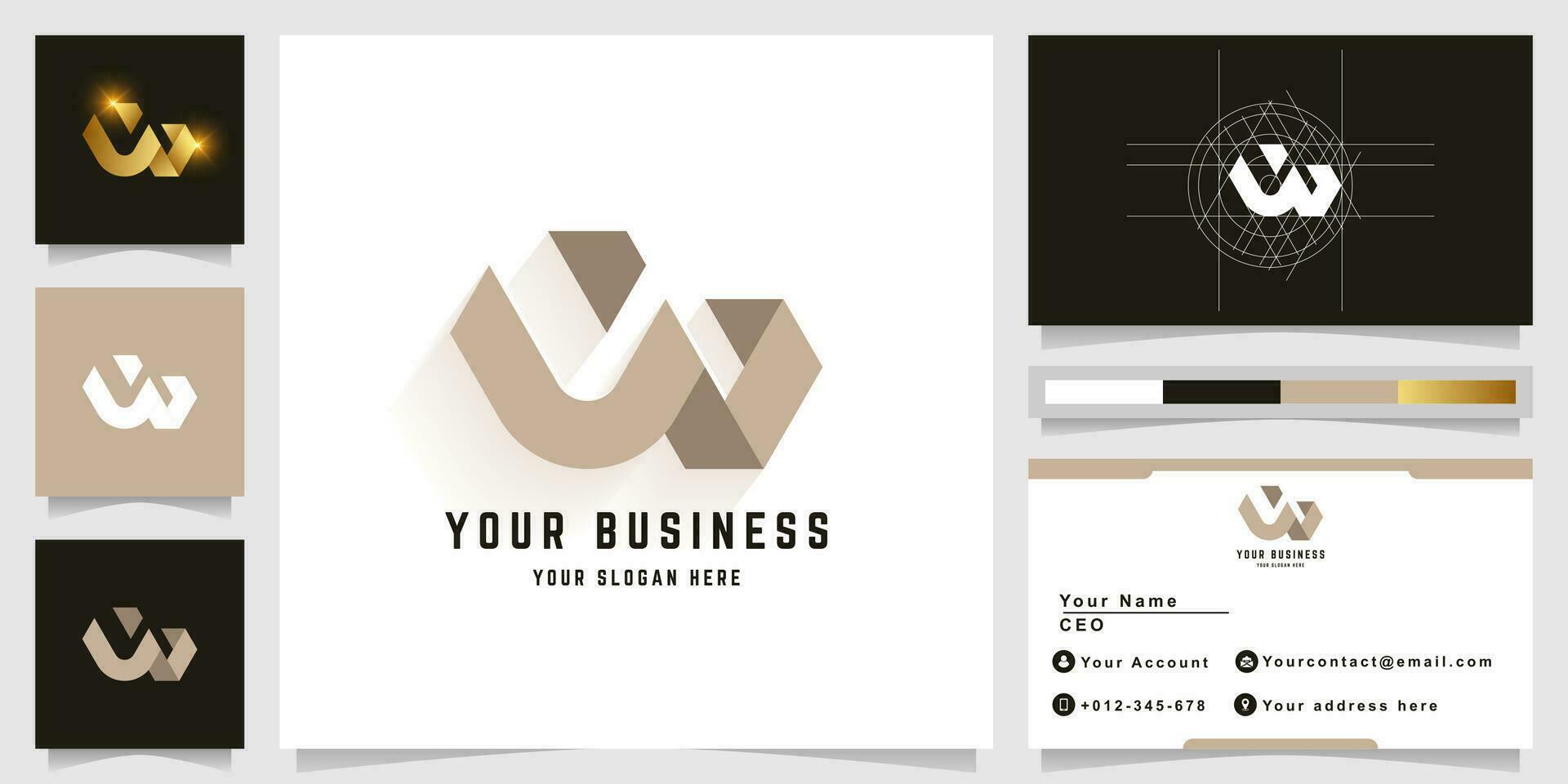Letter UN or VW monogram logo with business card design vector