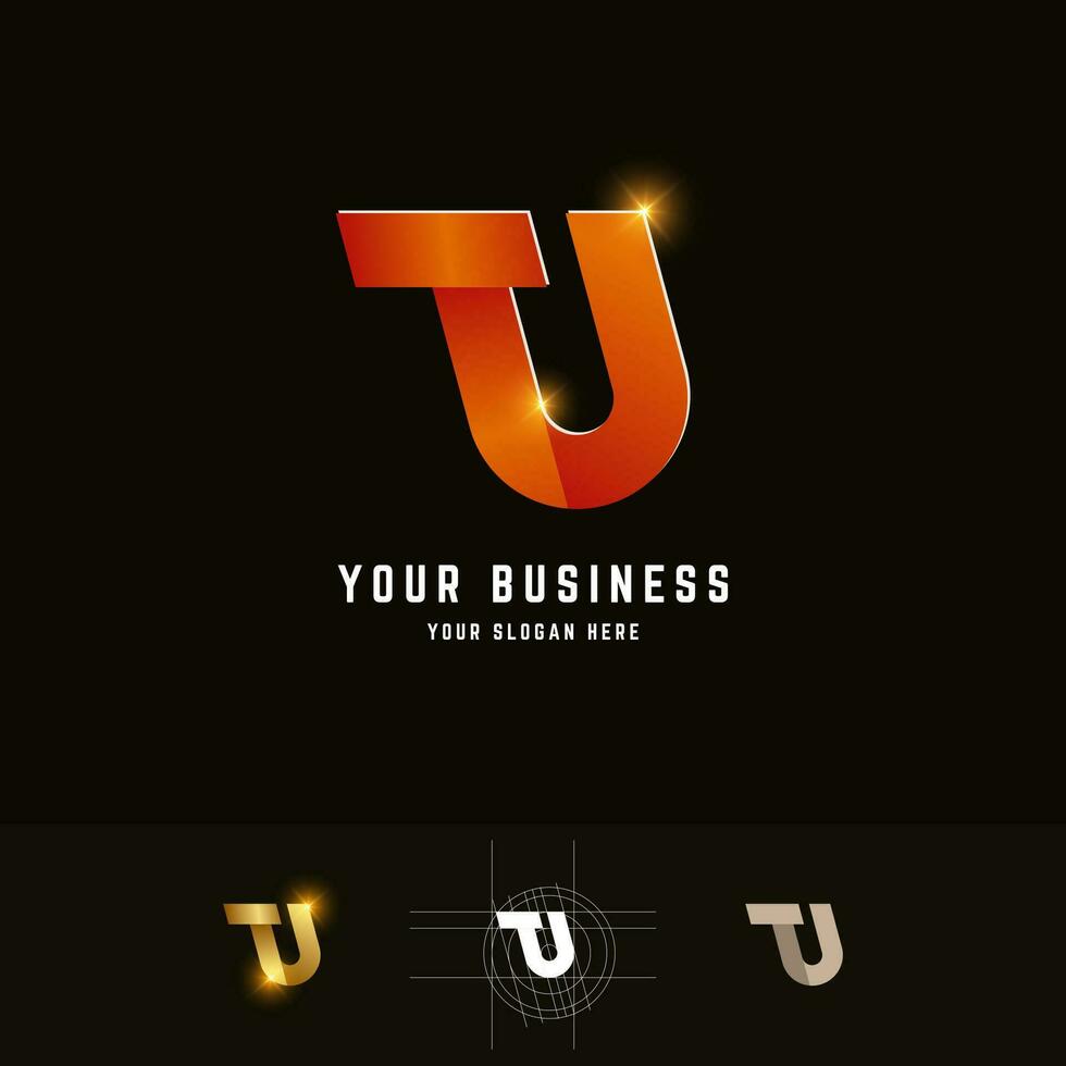 Letter TU or TJ monogram logo with grid method design vector