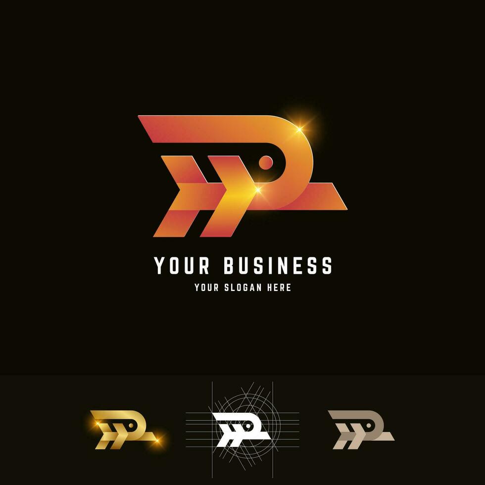 Letter HR or HPR monogram logo with grid method design vector