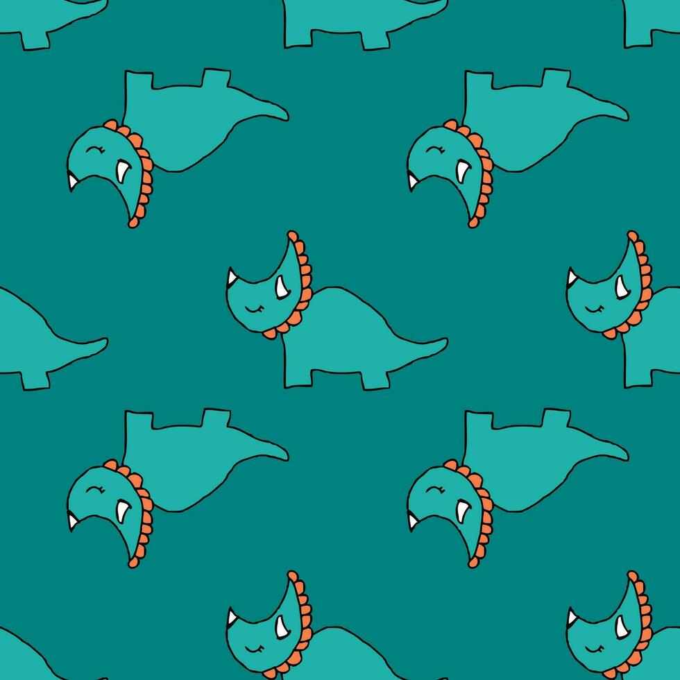 Hand drawn triceratops dinosaurs seamless pattern. Childish print for tee, paper, textile and fabric. vector