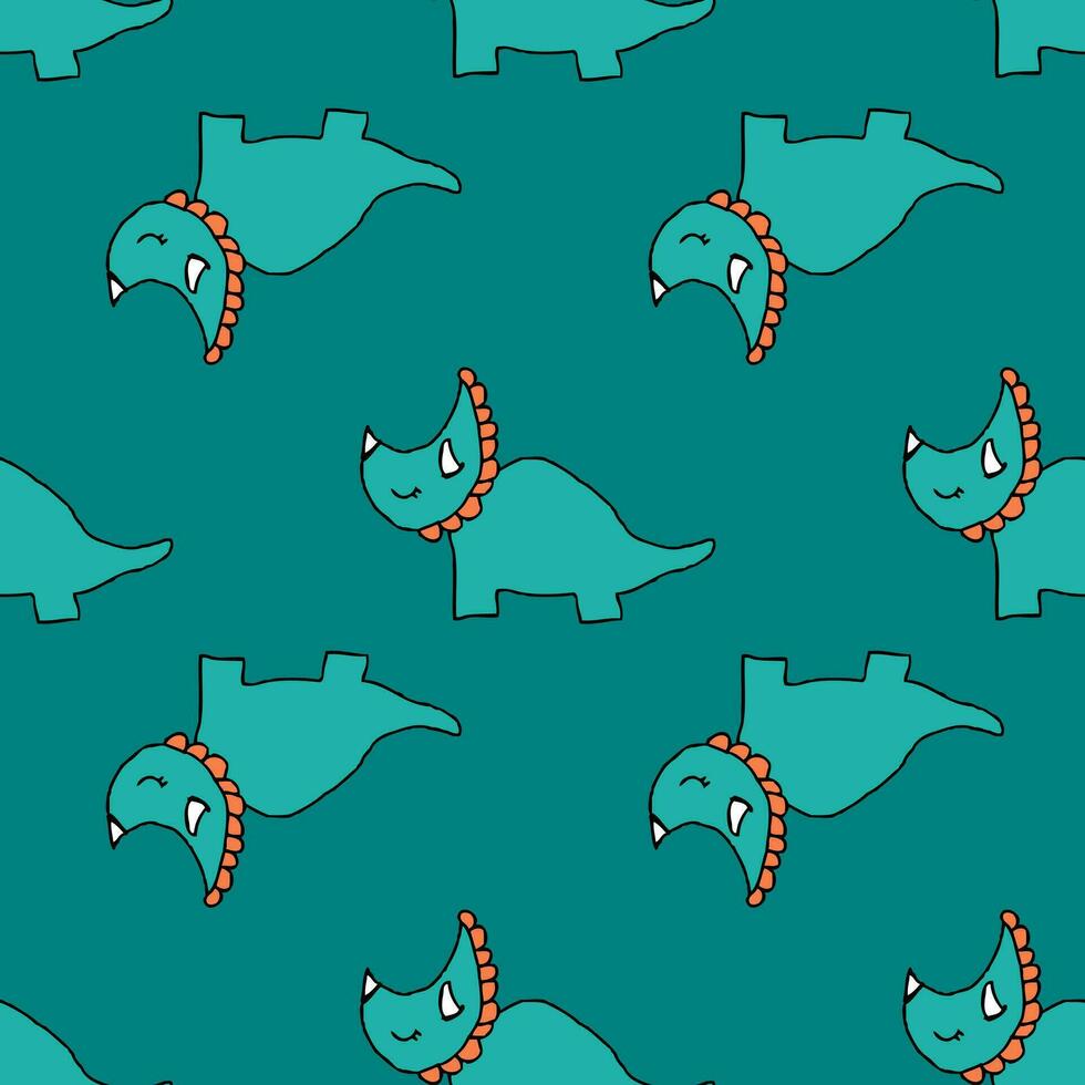 Hand drawn triceratops dinosaurs seamless pattern. Childish print for tee, paper, textile and fabric. vector