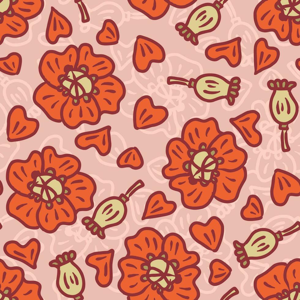 mano dibujado sin costura modelo con amapola flores y cajas floral impresión para tee, papel, textil y tela. vector