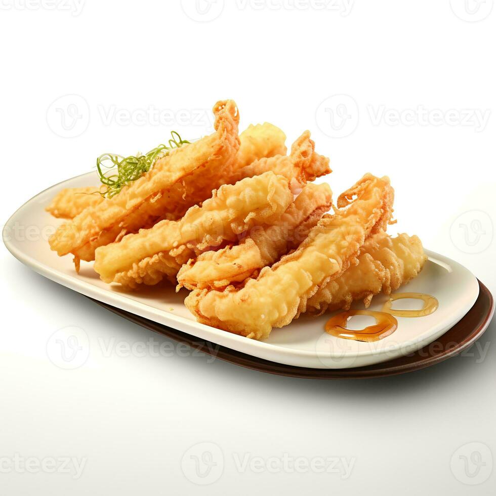 Food photography of Tempura on plate isolated on white background. Generative AI photo