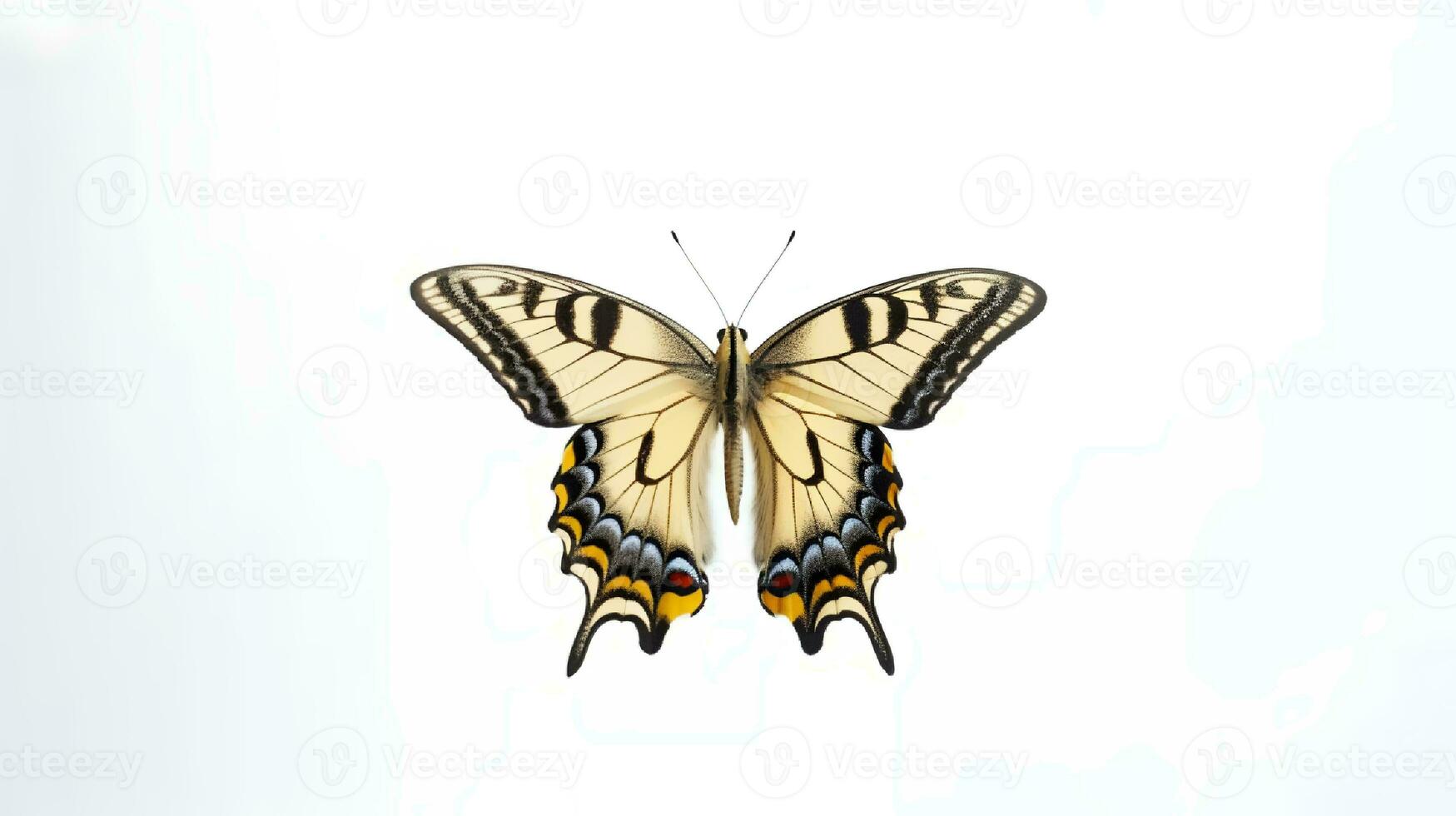 Photo of a swallowtail butterly on white background. Generative AI