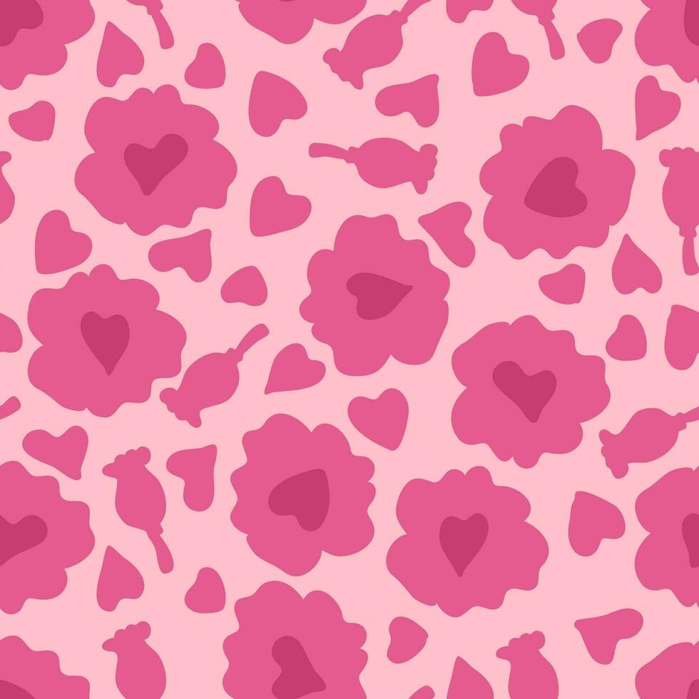 Romantic seamless pattern with flowers and hearts. Floral print for tee, paper, textile and fabric. vector