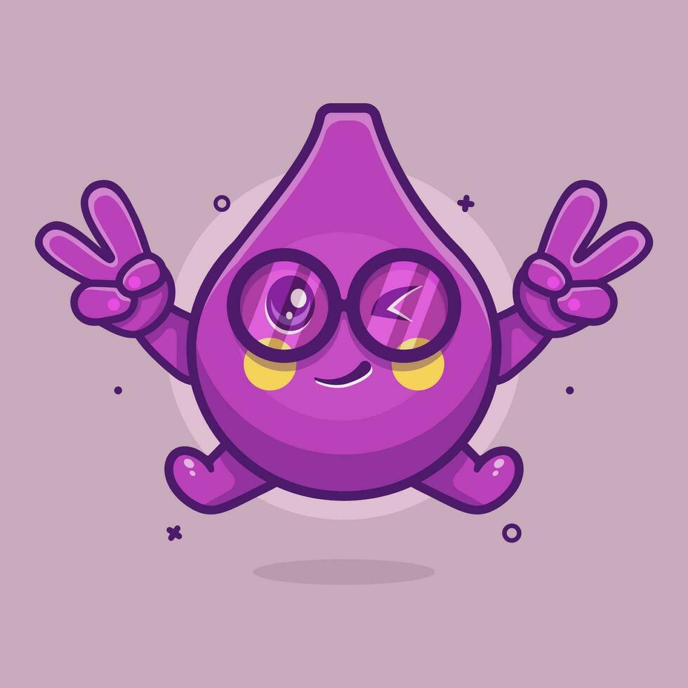 cute fig fruit character mascot with peace sign hand gesture isolated cartoon in flat style design vector