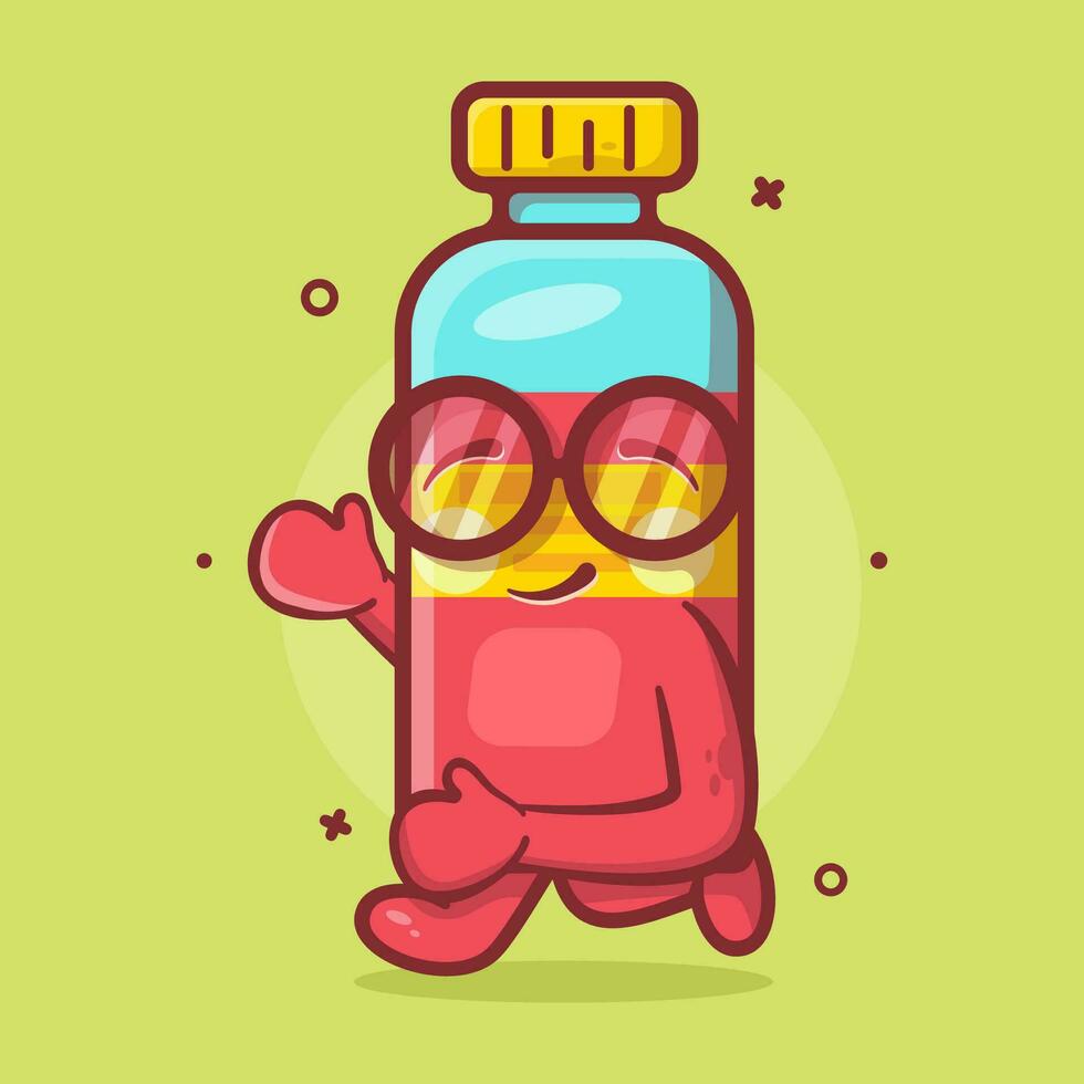 smiling juice bottle character mascot running isolated cartoon in flat style design vector