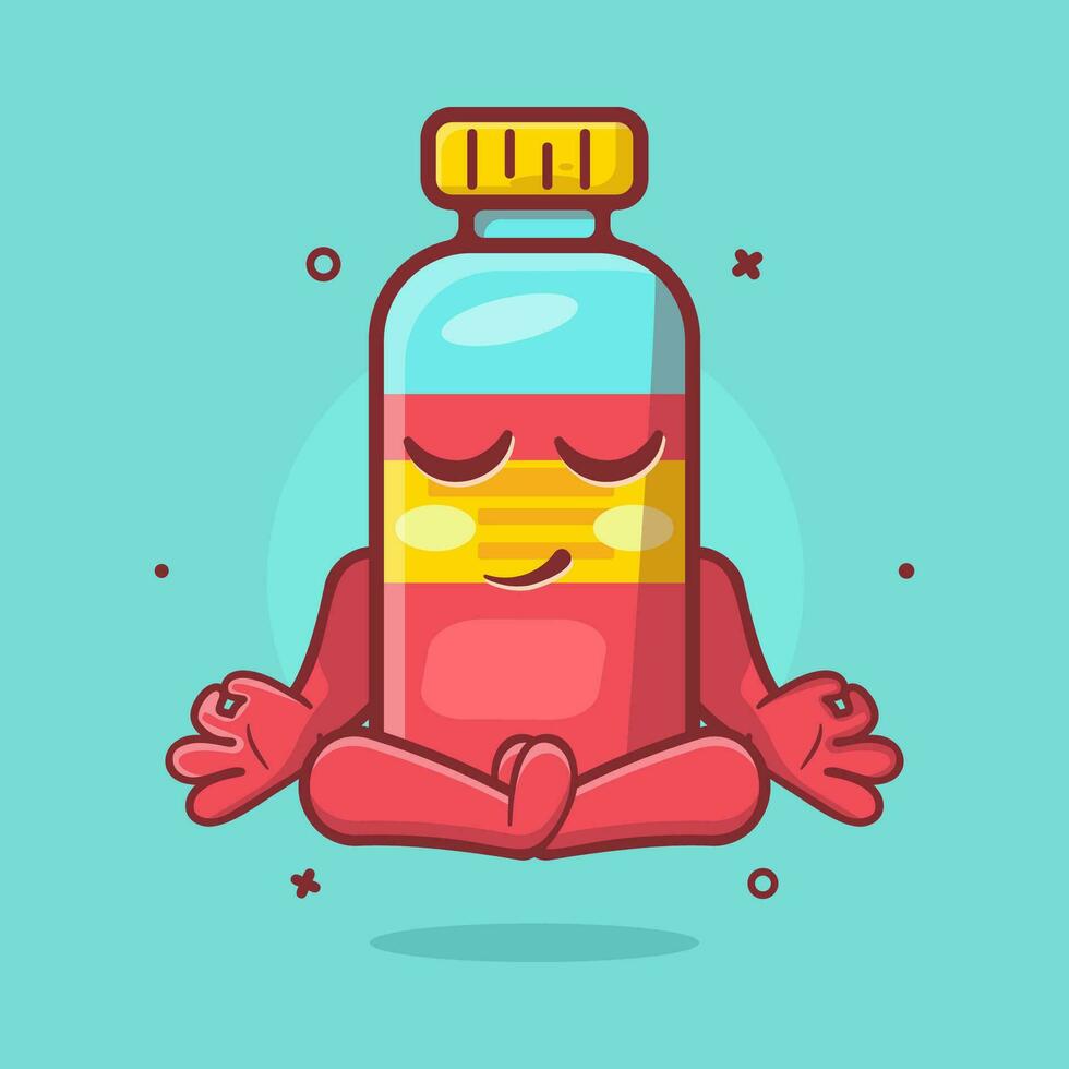 calma jugo botella personaje mascota con yoga meditación actitud aislado dibujos animados en plano estilo diseño vector