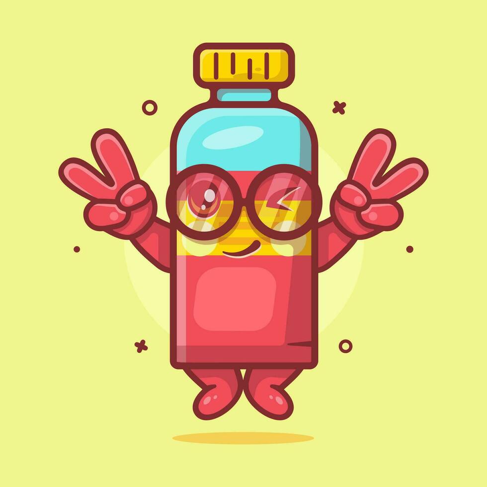 linda jugo botella personaje mascota con paz firmar mano gesto aislado dibujos animados en plano estilo diseño vector