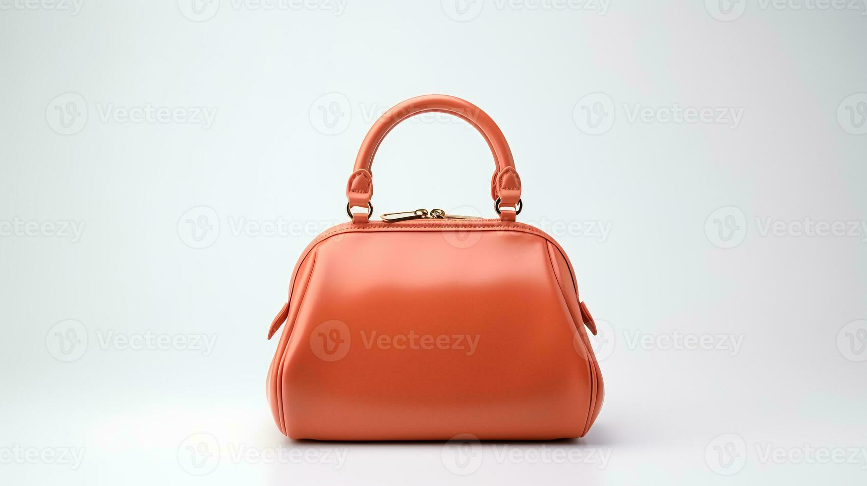 Photo of Minimalist peach female leather bag isolated on white background