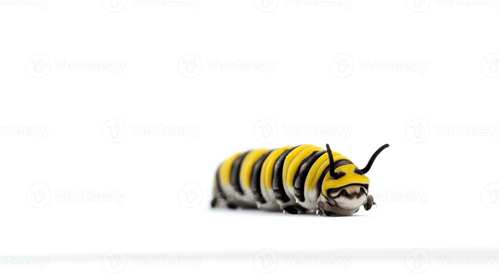 Photo of a monarch caterpillar on white background. Generative AI