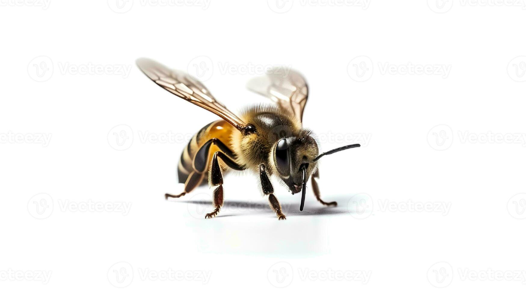 Photo of a honey bee on white background. Generative AI