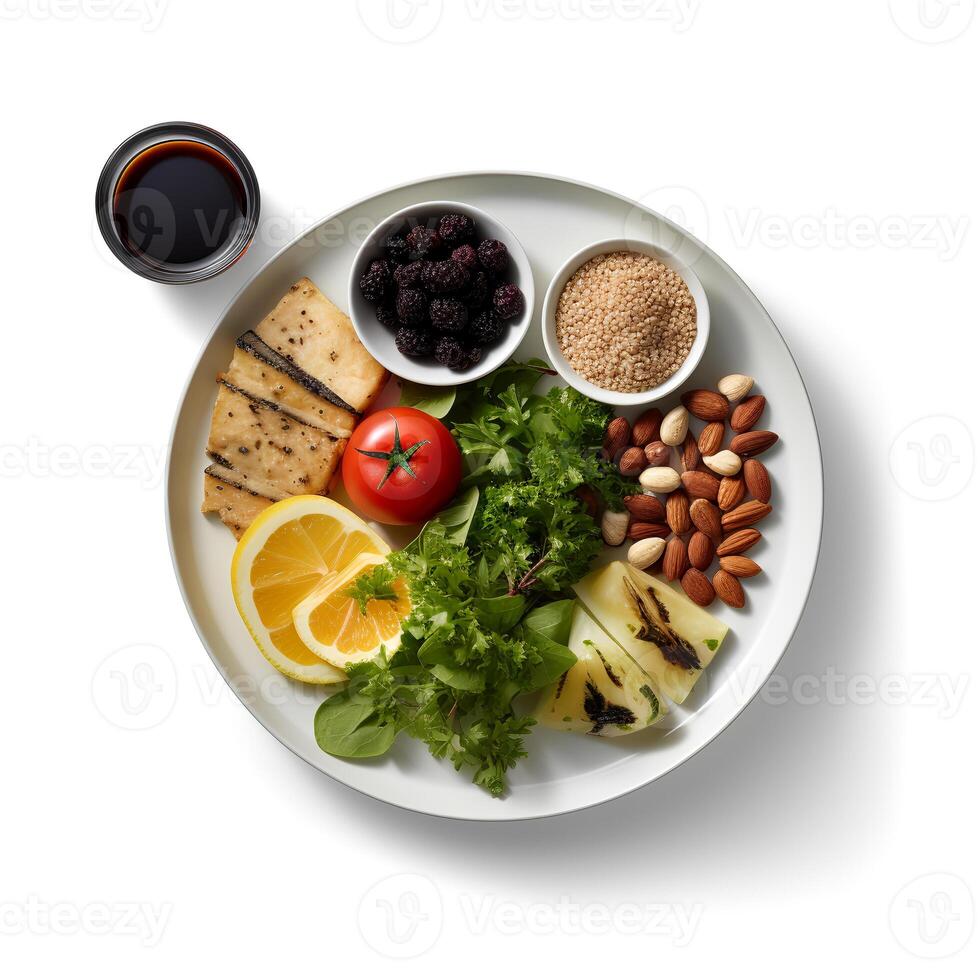 Food photography of raw food on plate isolated on white background. photo
