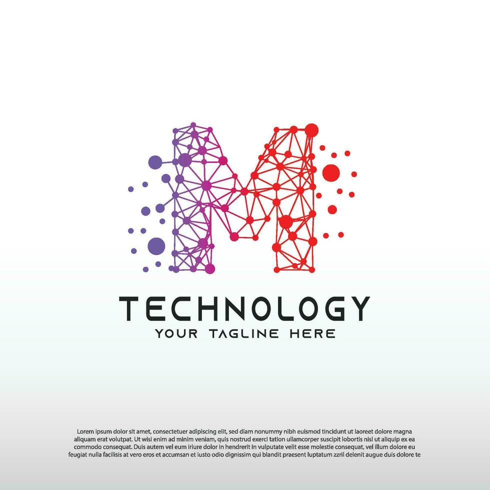 Technology logo with initial M letter, network icon -vector vector