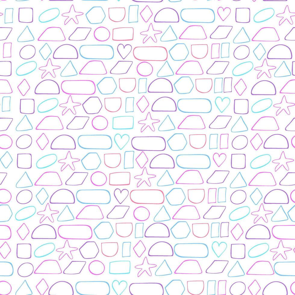 Hand painted seamless pattern with various abstract shapes. Doodle style. Endless colorful background. Print for fabric, clothes, wallpaper, gift paper. vector
