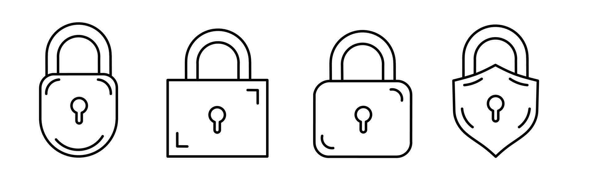 Padlock icons. Padlock thin line icon collection. Stock vector. vector