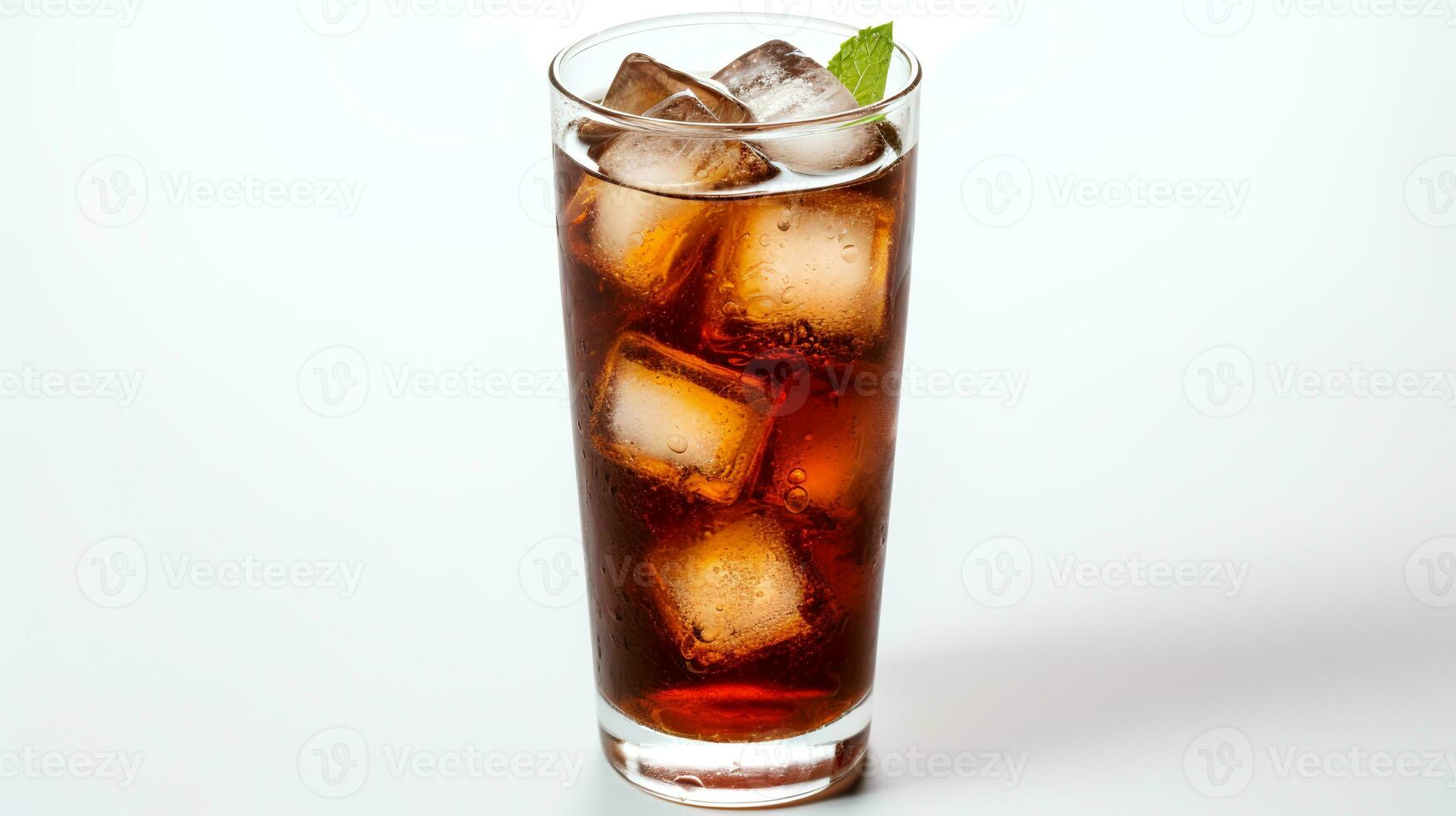 Coca-cola coca-cola with ice cubes in a glass  isolated on white background. Genrative AI photo