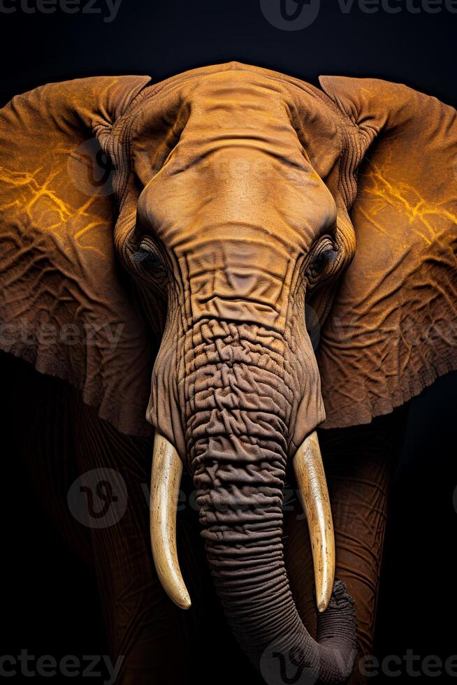 Photo of Elephant on black background. Generative AI