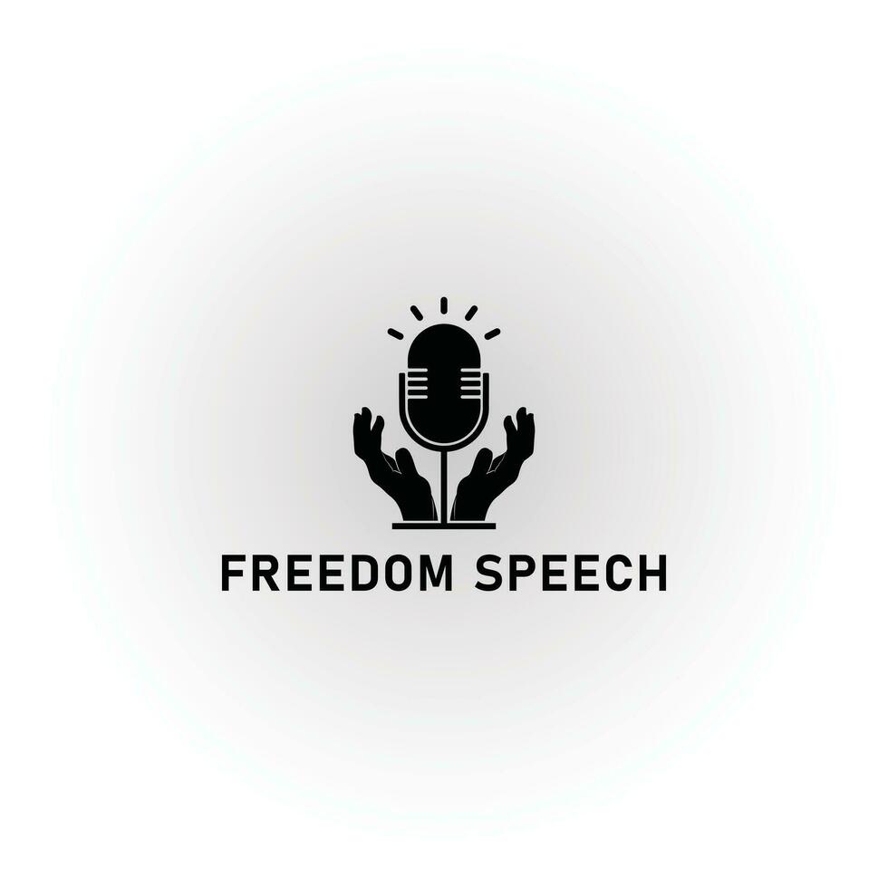 Microphone logo with clenched fist illustrated as free speech logo. Podcast symbol and fist logo illustration vector design symbol sign icon design idea