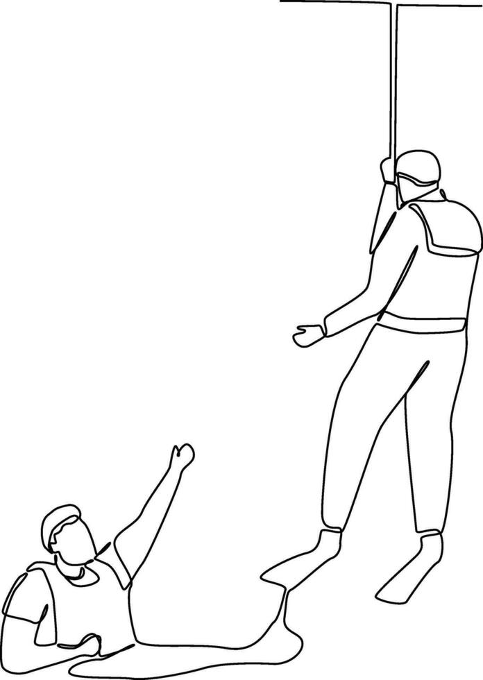 One continuous line drawing of Emergency rescue concept. Doodle vector illustration in simple linear style.