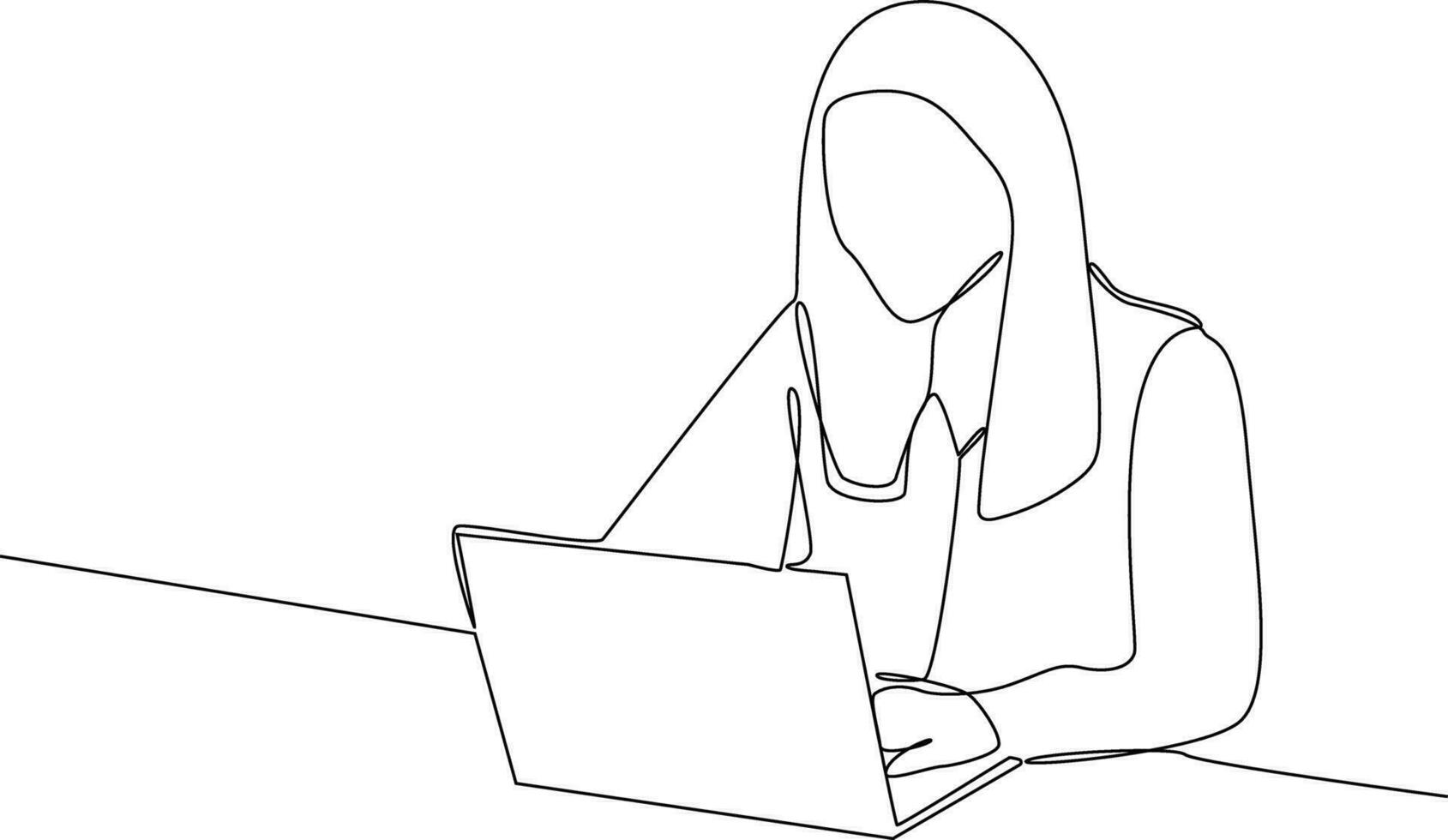 Continuous one line drawing of Freelancer working from home or beach at relaxed pace, convenient workplace concept. Doodle vector illustration.