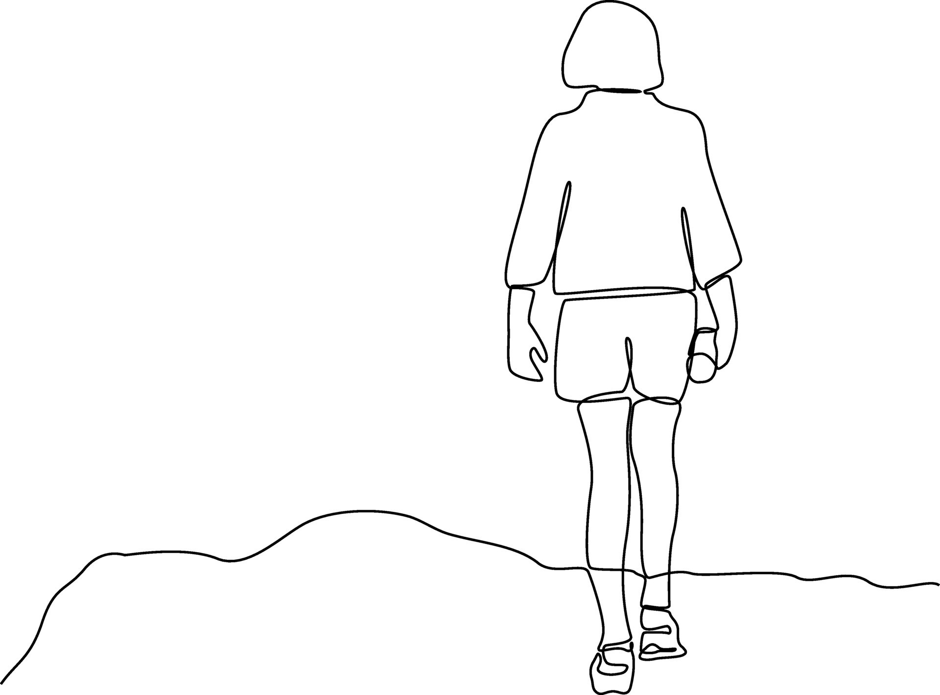 One continuous line drawing of Traveler or explorer on mountain or
