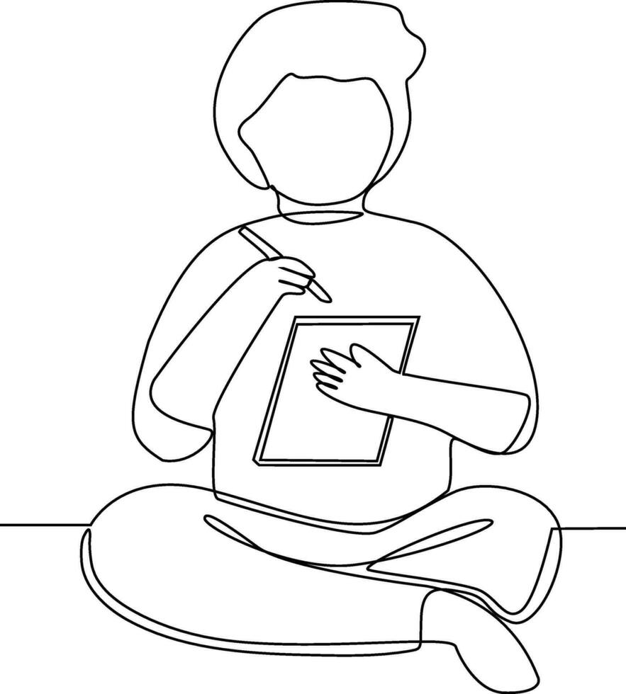Continuous one line drawing of Freelancer working from home or beach at relaxed pace, convenient workplace concept. Doodle vector illustration.