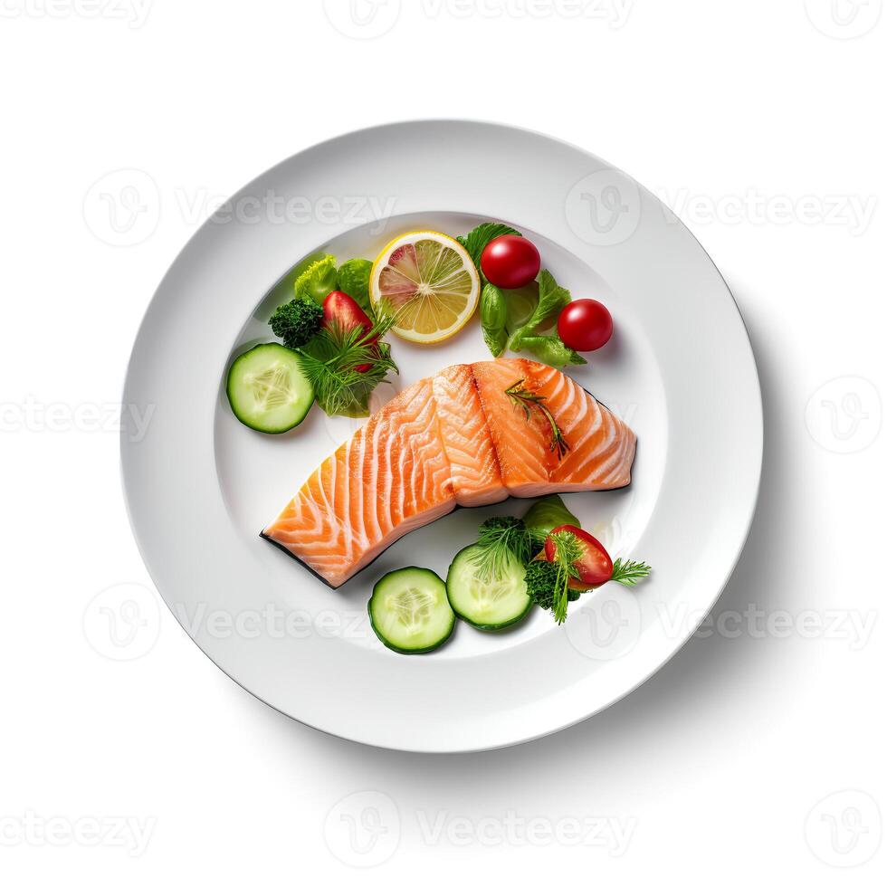 Food photography of raw food on plate isolated on white background. photo