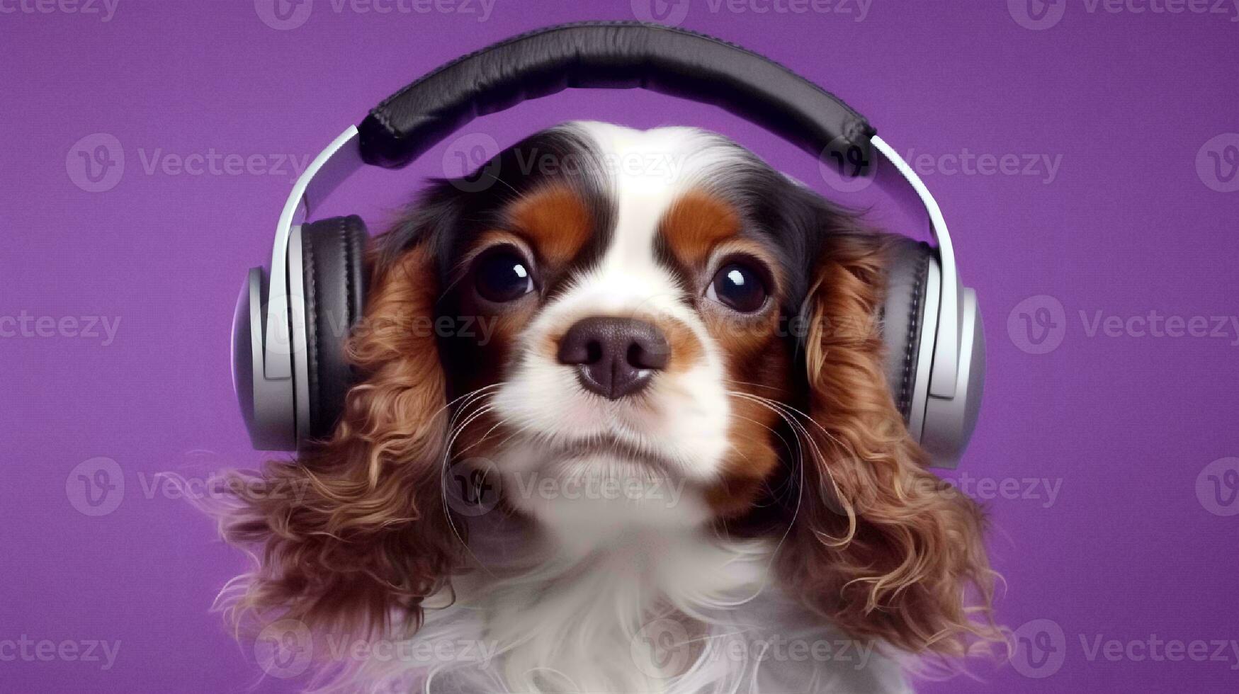 Photo of haughty cavalier using headphone  and office suit on white background