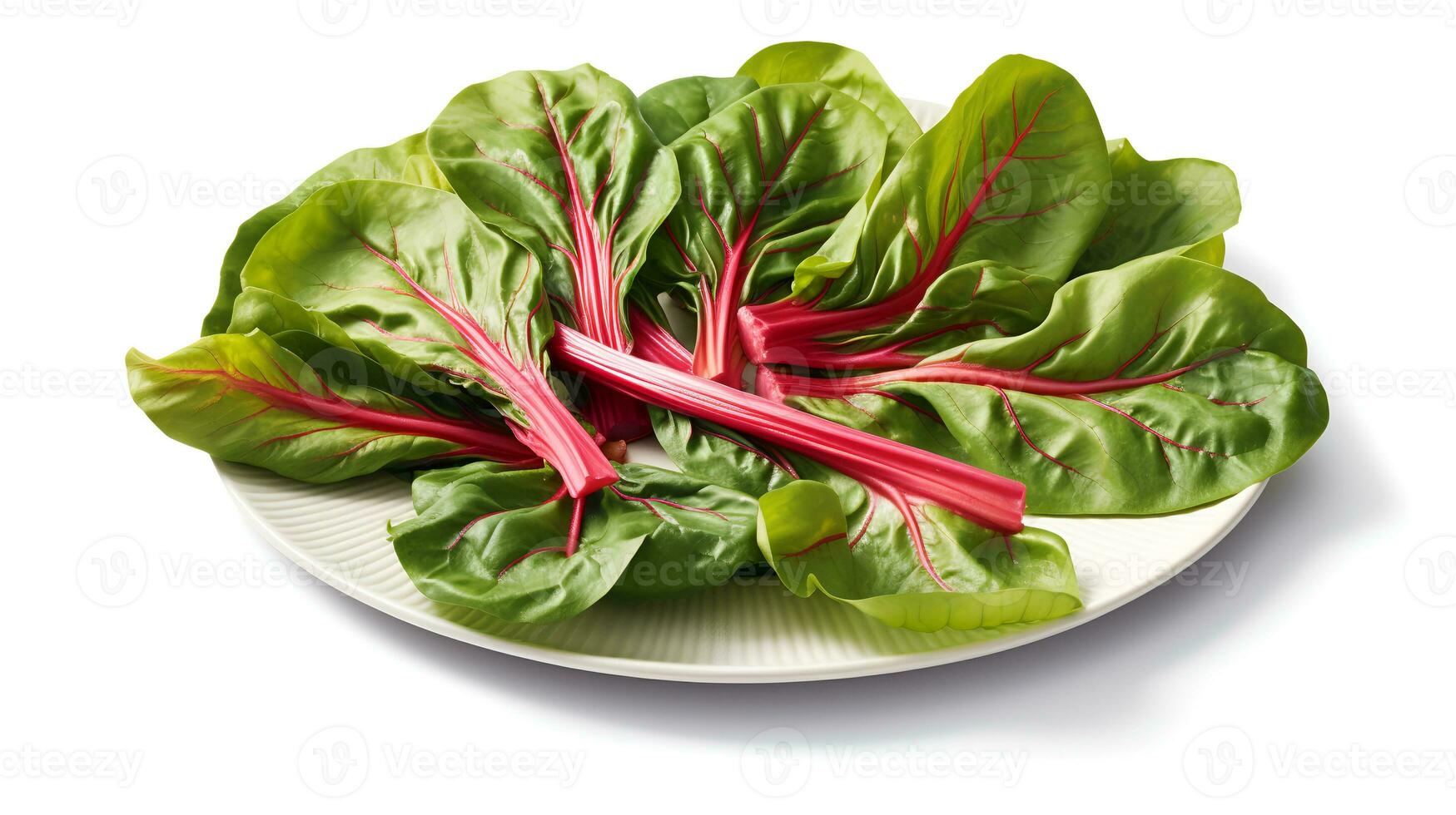 Photo of Swiss chard on plate isolated on white background